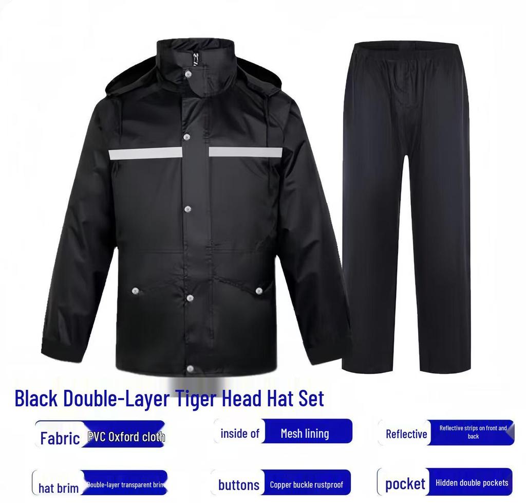 Темно-синий светоотражающий дождевик и брюки для мужчин - Водонепроницаемый, Утепленный, Раздельного типа, Идеально подходит для работников служб безопасности и санитарии