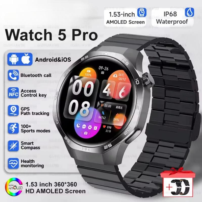 2025 Новые часы GT5 Max Смарт-часы HD AMOLED Экран NFC GPS Трекер Звонок по Bluetooth Здоровье Водонепроницаемые Смарт-часы Мужские Женские Для Huawei