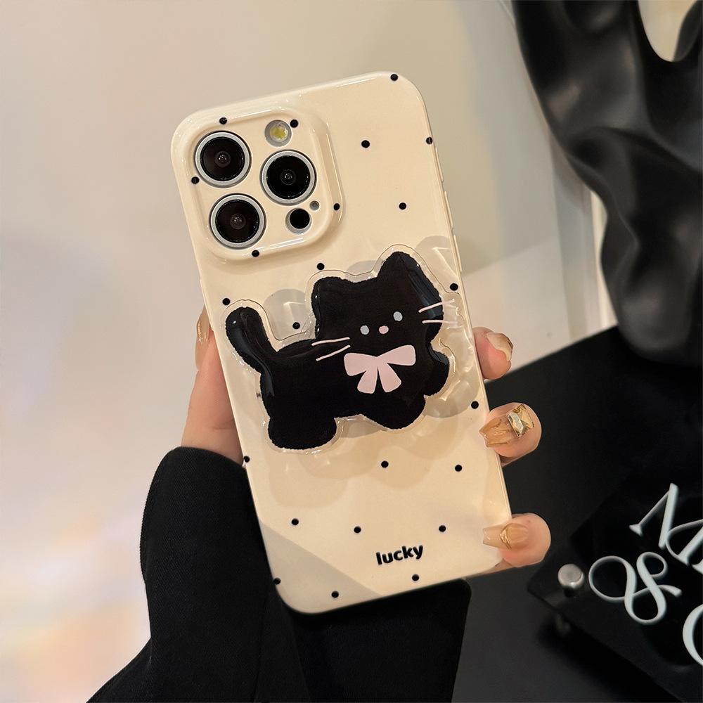 Корейский Ins Волна Точка Подставка для Кота для Чехла для Телефона IPhone 16 для Apple 15Pro Max Пленка 13 Мягкий 17