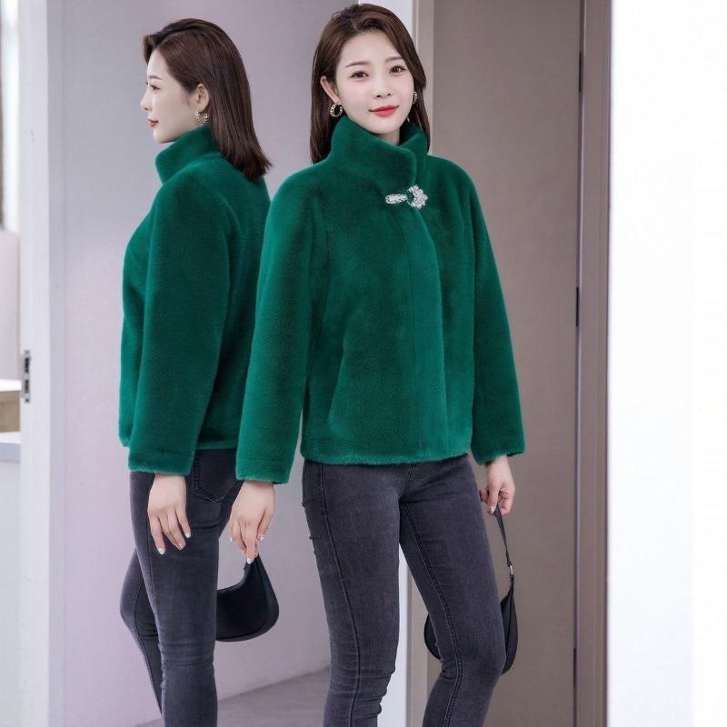 Зимняя одежда для молодой мамы, куртка из искусственного меха норки средней длины, меховая куртка с воротником-стойкой, короткая женская одежда