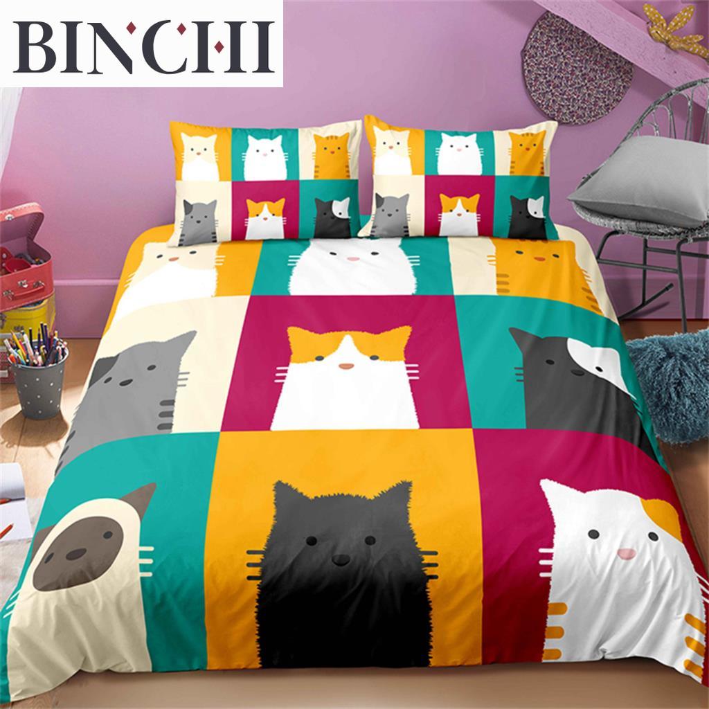 Cartoon Pet Cats Bedding Collection Colorful Stitching Animal Duvet Cover Cat Lovers Exclusive Gift For Bedroom Decoration Women Men