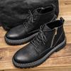 Fashion Cow Leather Suede Men Shoes Autumn Winter Casual Ankle Boots Outdoor Warm Snow Boots Lace -Up Zip Shoes Motorcycle Boots