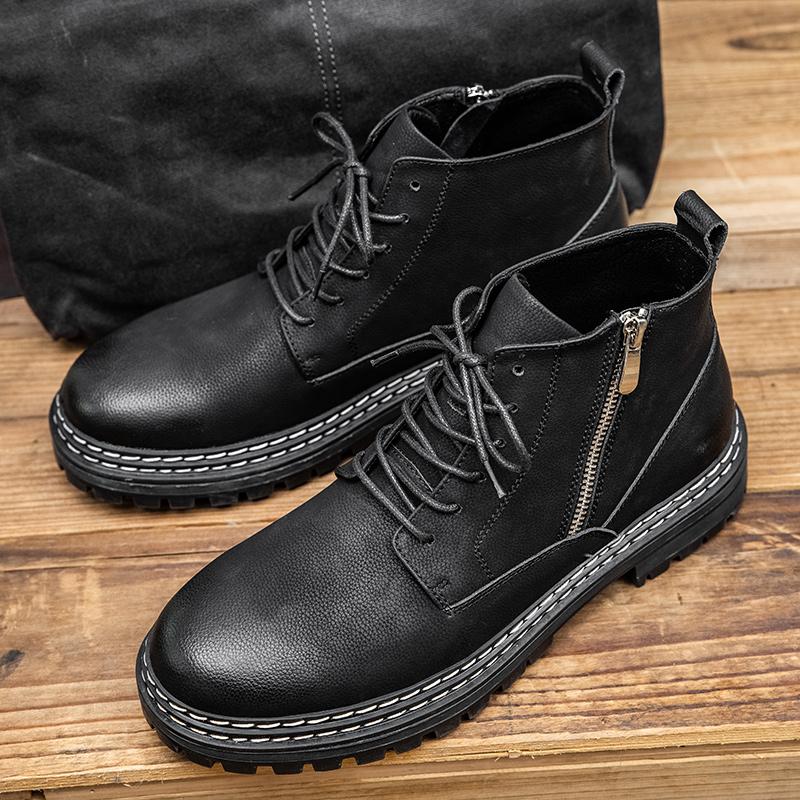 Fashion Cow Leather Suede Men Shoes Autumn Winter Casual Ankle Boots Outdoor Warm Snow Boots Lace -Up Zip Shoes Motorcycle Boots