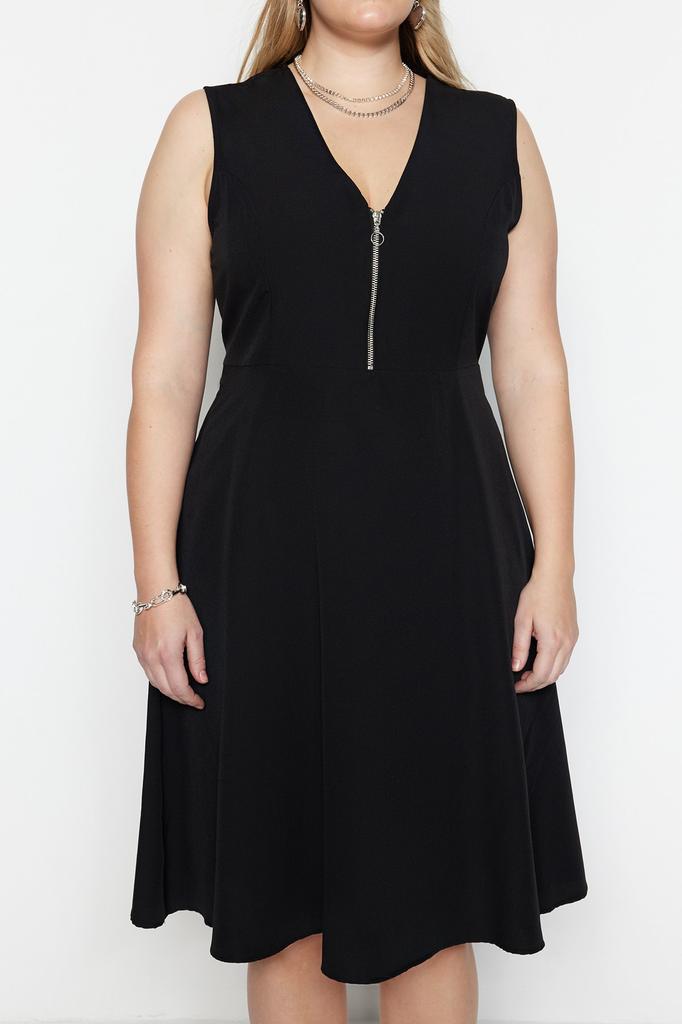 Женское модное новое платье больших размеров, черное тканое платье