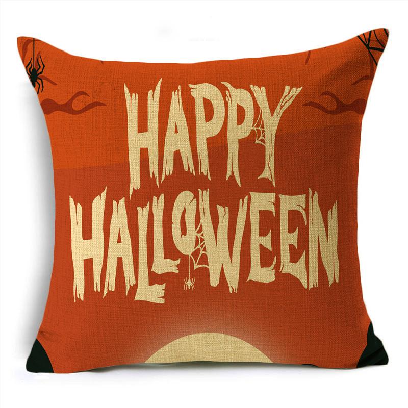 Orange Scary Halloween Night Witch Haunted House Linen Throw Pillowcase Decorative Cushion Cover For Sofa Livingroom Party