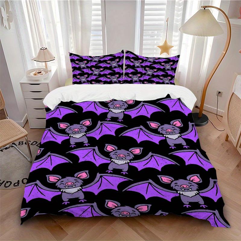 3pcs Bat Print Bedding Set, Suitable for Bedroom Decoration, (Includes 1 Duvet Cover And 2 Pillowcases, Quilt Not Included) yy250822128