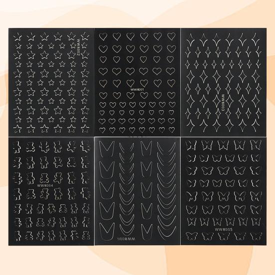 6Pcs Nail Art Stencil Stickers French Line DIY Manicure Tools Stencil Stickers for Creative Wavy Oblique Spray Designs