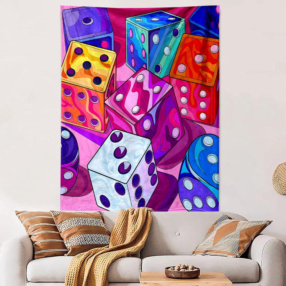 Colorful Dice Pattern on Pink Tapestry Patterned Tapestry Decorative Wall Hanging, Home Bedroom Living Room Decor