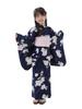 Yukata White Floral Heiko Waist Navy Light Blue X Floral [ANDESIR] Kids' 2-piece Set, Background, Pattern, Sunflower, Obi, Strap, Blue, White, Pink,