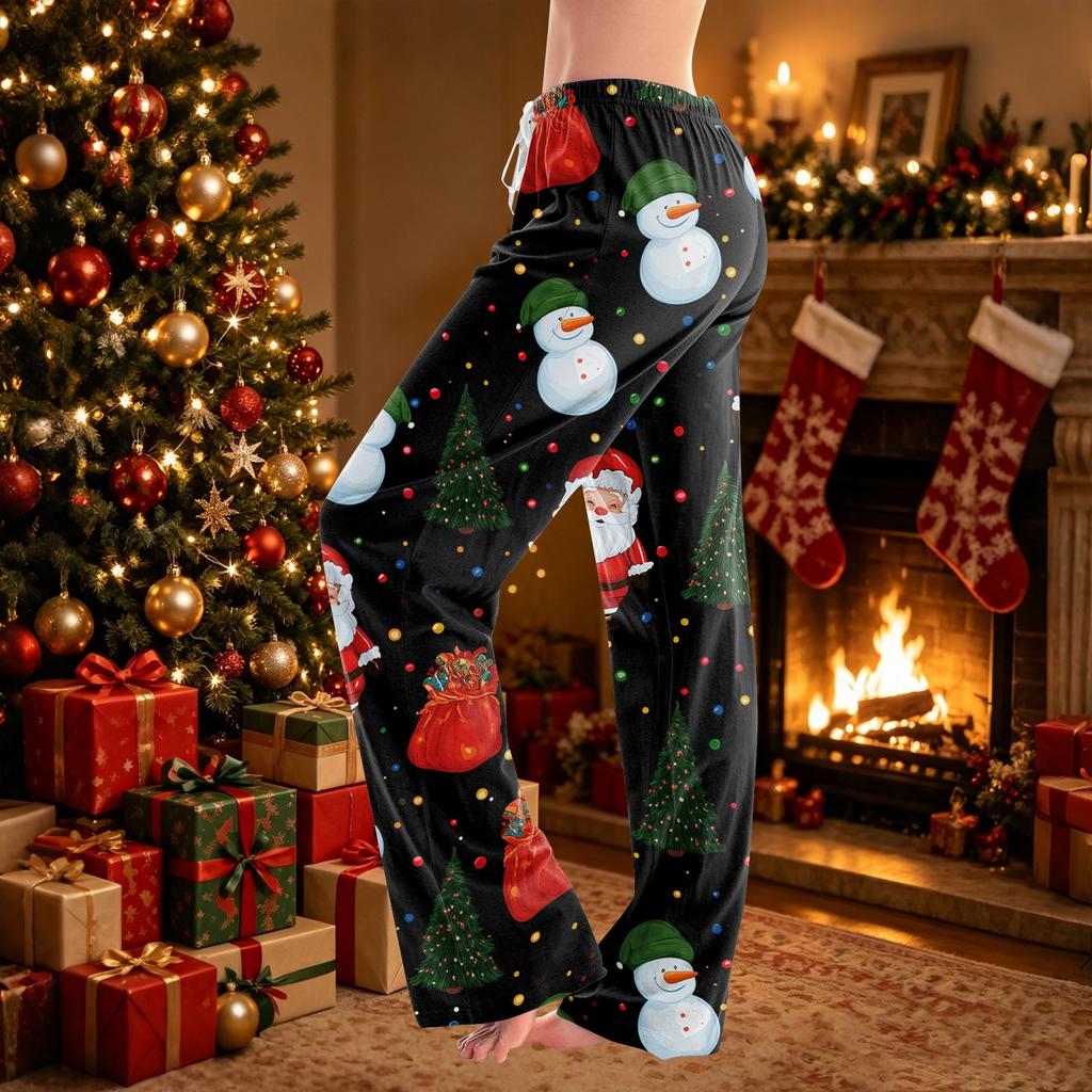 Women's Christmas Print Casual Pants with No Pockets for Holiday Lounging