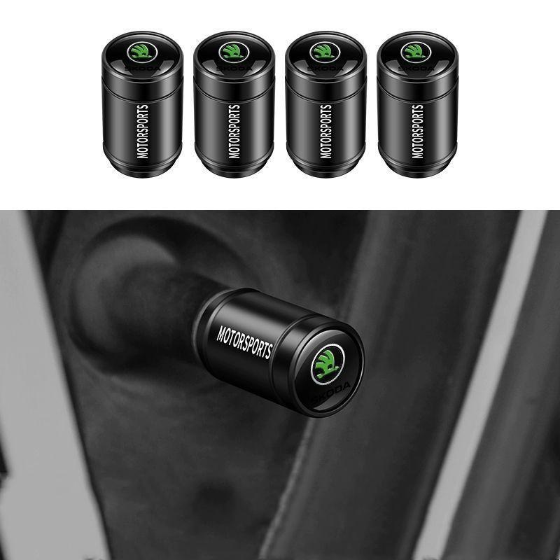 rkwcr1 4pcs Car Wheel Tire Valve Caps Stem Case For Skoda Octavia Fabia Rapid Yeti Superb Octavia A5 A7 2 S Emblems Auto Accessories