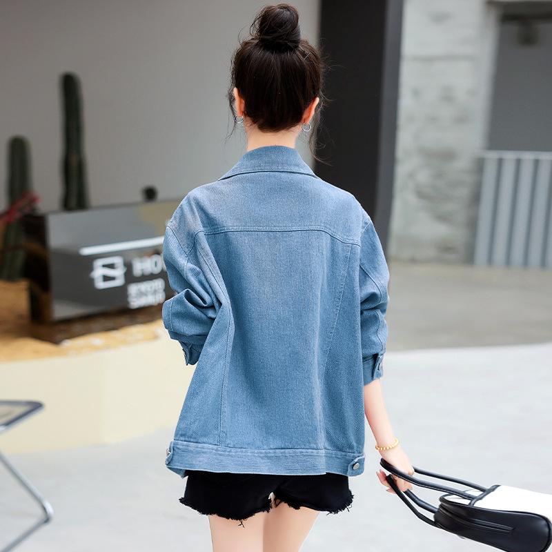 Women’s Casual Pink Denim Jacket - Autumn 2023 Loose Fit, Age-Reducing Style