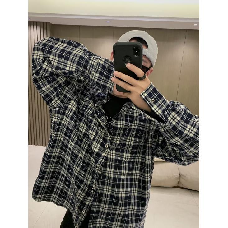 2024 Клетчатая рубашка с длинным рукавом в японском стиле Гонконга Ins Свободная рубашка для мальчиков Летнее модное универсальное повседневное пальто
