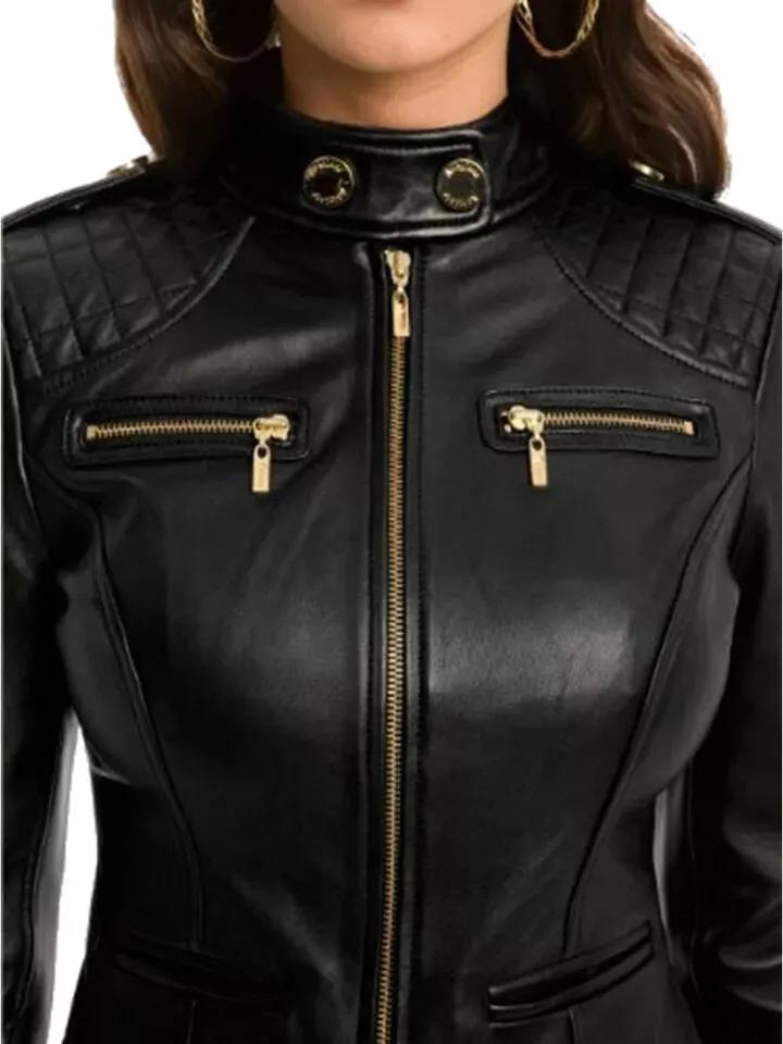 AL KHALID Real Soft Black Lambskin Leather Motorcycle Style Women's Jacket Biker Stylish
