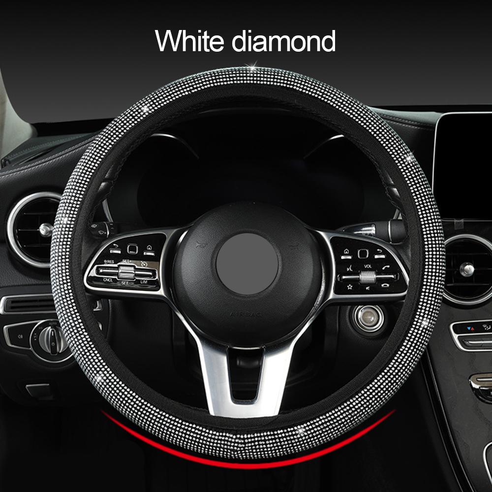 Универсальный блестящий чехол на руль со стразами диаметром 38 см для женщин, сверкающий автомобильный противоскользящий дышащий чехол на руль с кристаллами и бриллиантами