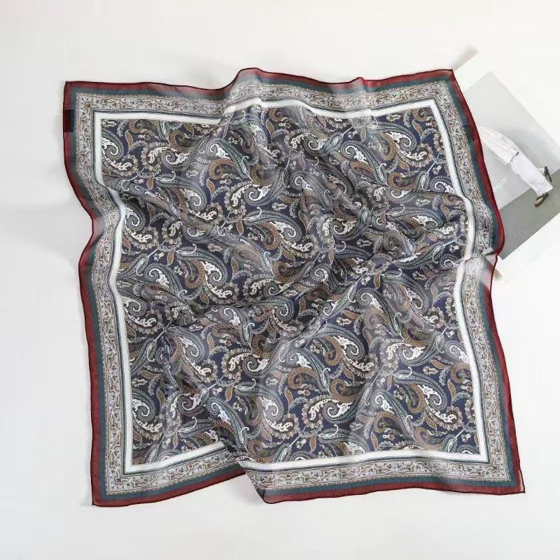 Spring and Summer New 100% Mulberry Silk Georgette Silk Scarf Women's Retro Lazy Chinese Square Scarf Premium Scarf Accessories