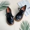 Spring New Women's Shoes First Layer Cowhide Lace-up Thick-soled Single Shoes Retro Round Head Women's Shoes Soft Sole Soft Surface