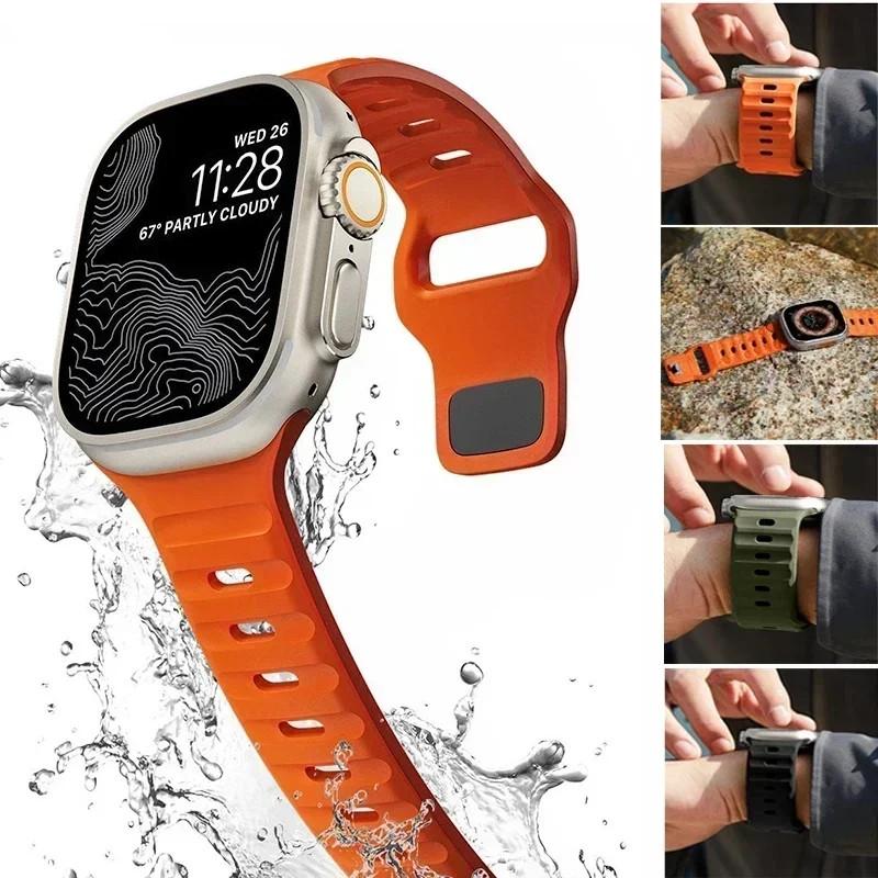 Спортивный ремешок для Apple Watch Ultra 9 8 7 6 SE 5, мягкий силиконовый легкий браслет-ремешок для iWatch 38 мм, 40 мм, 42 мм, 44 мм, 45 мм, 49 мм