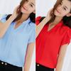 Летняя футболка с коротким рукавом и V-образным вырезом, модная однотонная шифоновая женская блузка-топ