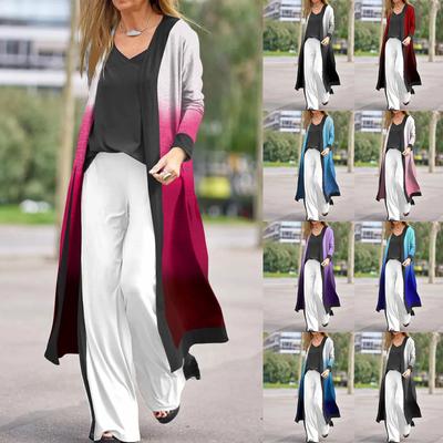 Женская мода повседневная с длинным рукавом и градиентным принтом длинная куртка кардиган пальто