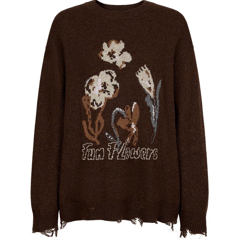 JIUZI ANNA&CHLOE Pincushion Flower Jacquard Wool Knit Sweater
