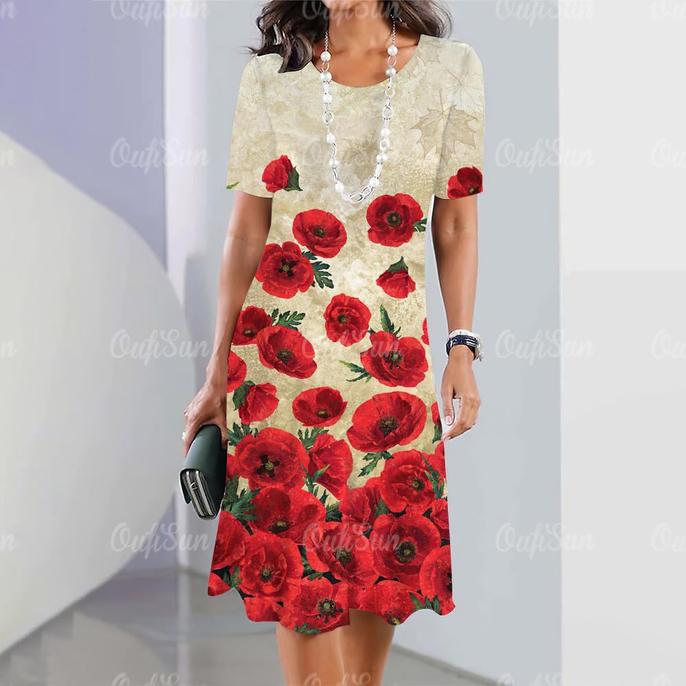 Elegant Women‘S Dress 3d Flowers Print Woman Clothing Casual Fashion A-Line Skirt Summer Oversized Female Beautiful Dresses 2024