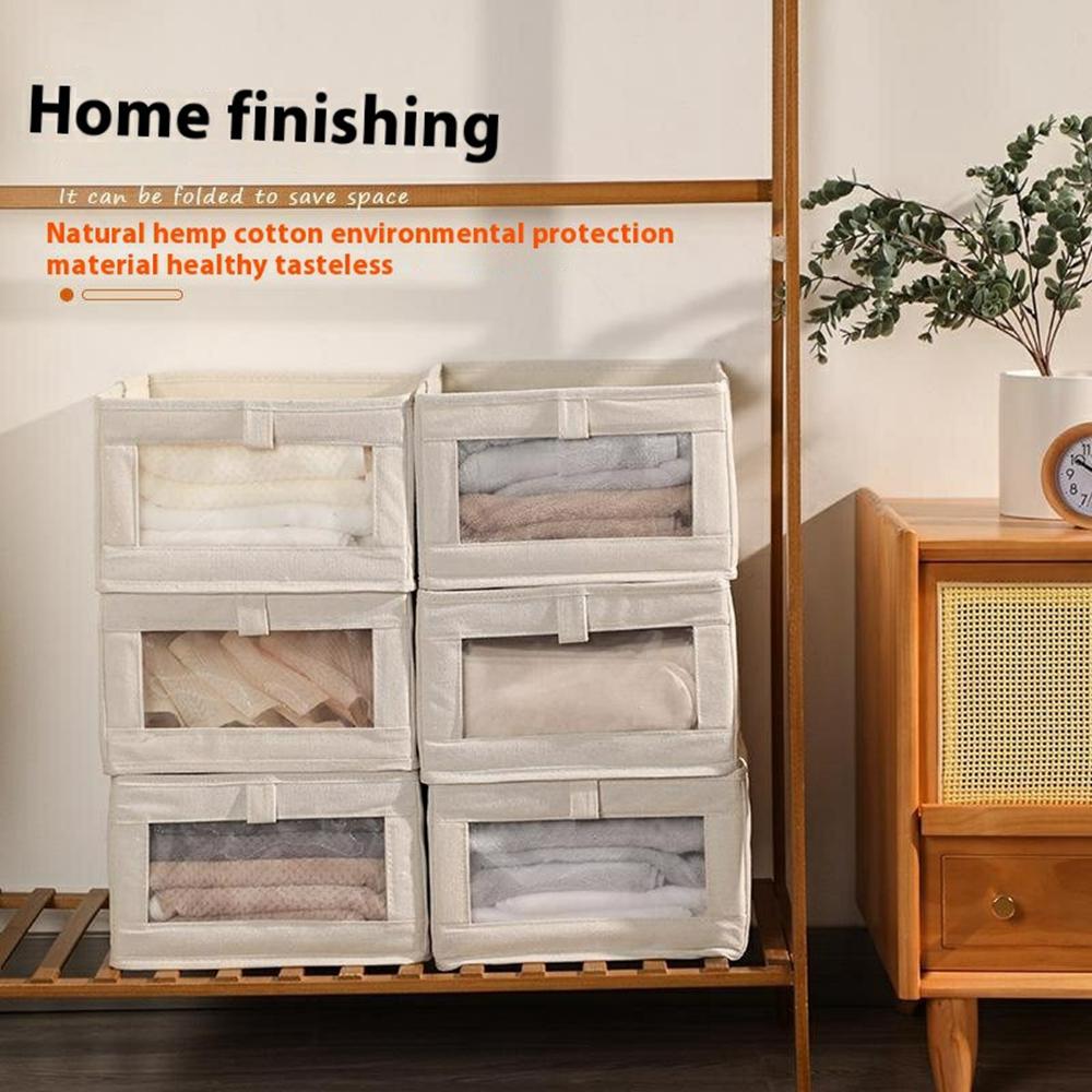 Size L Linen Storage Box with Viewing Window Foldable Clothes Organizer for Home Use