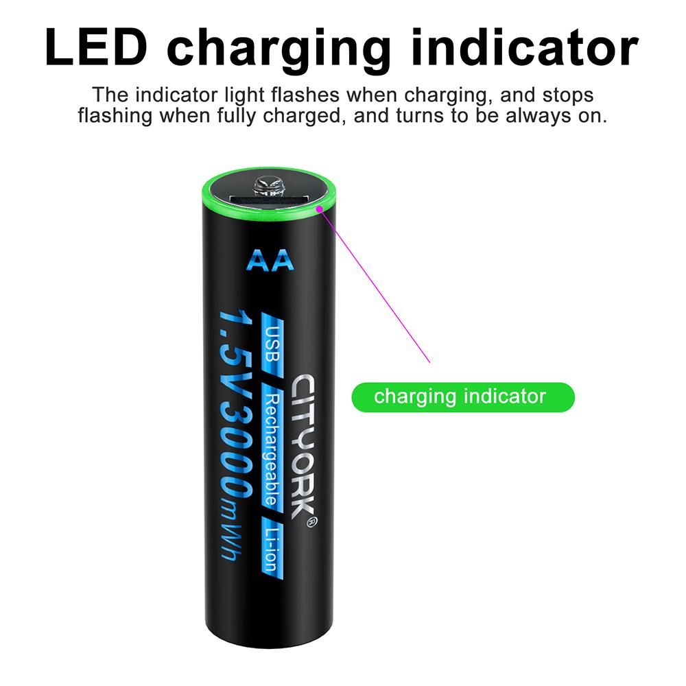 Литий-ионная батарея AA 1,5 В, 3000 мВтч, USB Литиевая аккумуляторная батарея AA, литий-полимерная батарея AA с USB-кабелем для мыши с дистанционным управлением