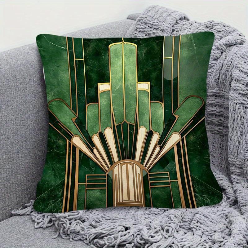 Luxury Art Deco Green Marble Pillow Cover Gold Geometric Sunburst Print Modern Cushion Case For Sofa Bed Couch Home Decor