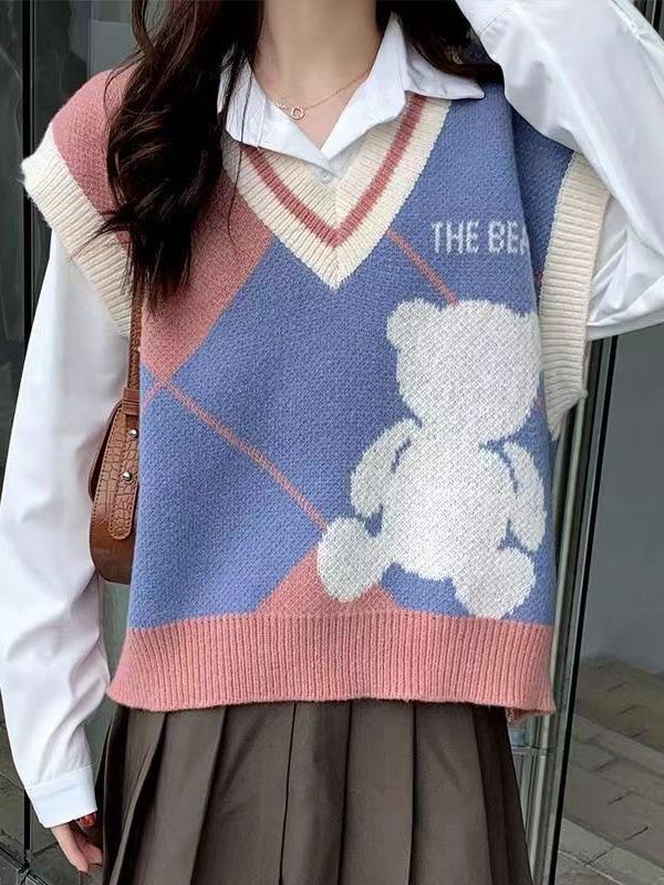 Women's Spring 2023 Retro College Style Knit Vest Sweater Top