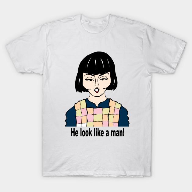 Asian Size Men Black Print T-shirt He Look Like A Man! No-Cut Heat Transfer Print Cotton Tshirt