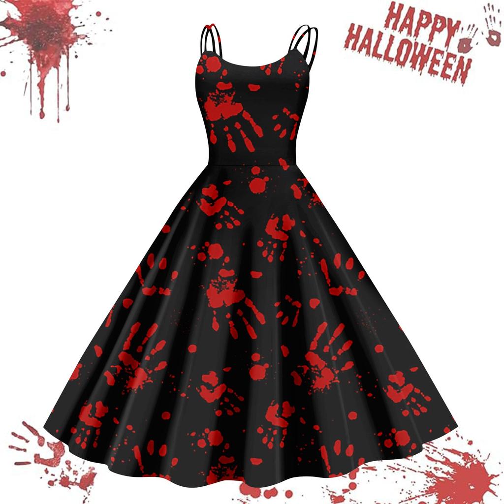 Women's Casual Halloween Printed Suspender Vintage Dress