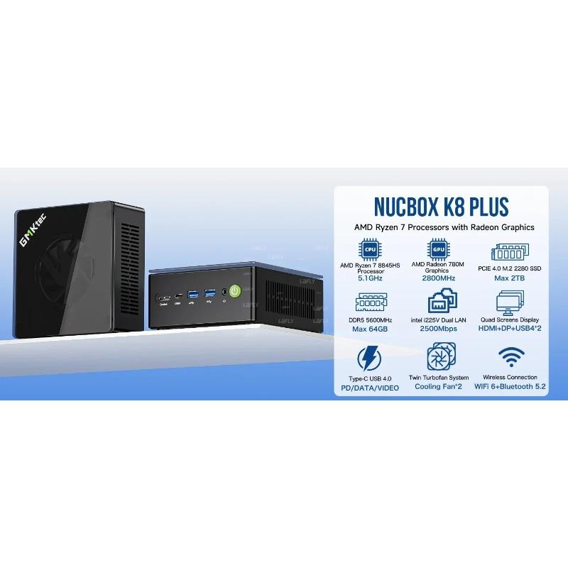 GMK K8Plus MiniPC AMD R7-8845HS K11 M7 Finestra11 Pro AMD Radeon ™ Componente Di Gioco Desktop SSD Wifi6 780M Oculink PCIE*4 DDR5 5600MHz