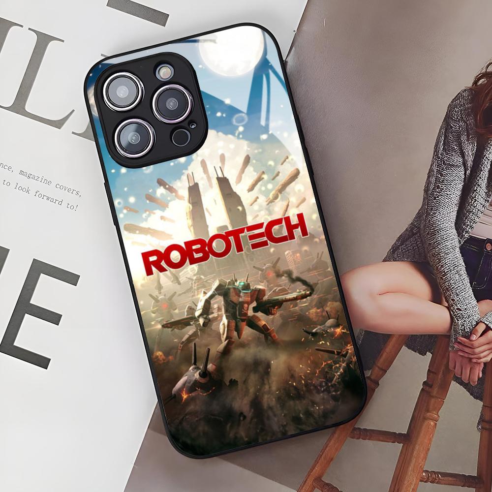 Чехол для телефона Robotech из аниме для iPhone 16 15 14 12 11 13 Pro Max Mini X Xr Xs Se 8 Plus Стеклянная крышка