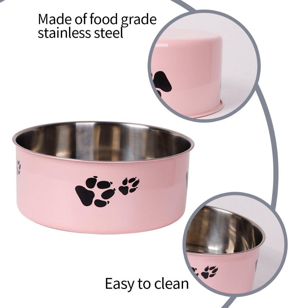 Cartoon Footprint Stainless Steel Pet Dog Bowl Large Capacity Skidproof Cat Feeding Bowl Non-slip Puppy Food Drinking Tray