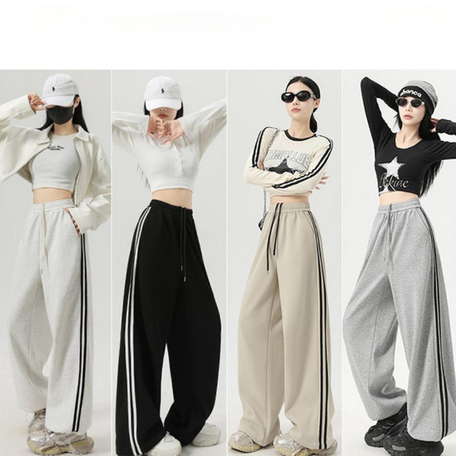 Американские спортивные брюки для женщин весна-осень спортивные брюки повседневные брюки с полосками по бокам широкие брюки с высокой талией