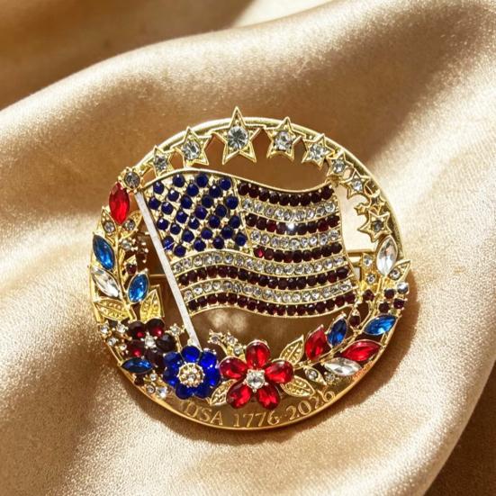 Brooch Pin American Flag Flower Blooming Enamel Lapel Pin with Stars Stripes