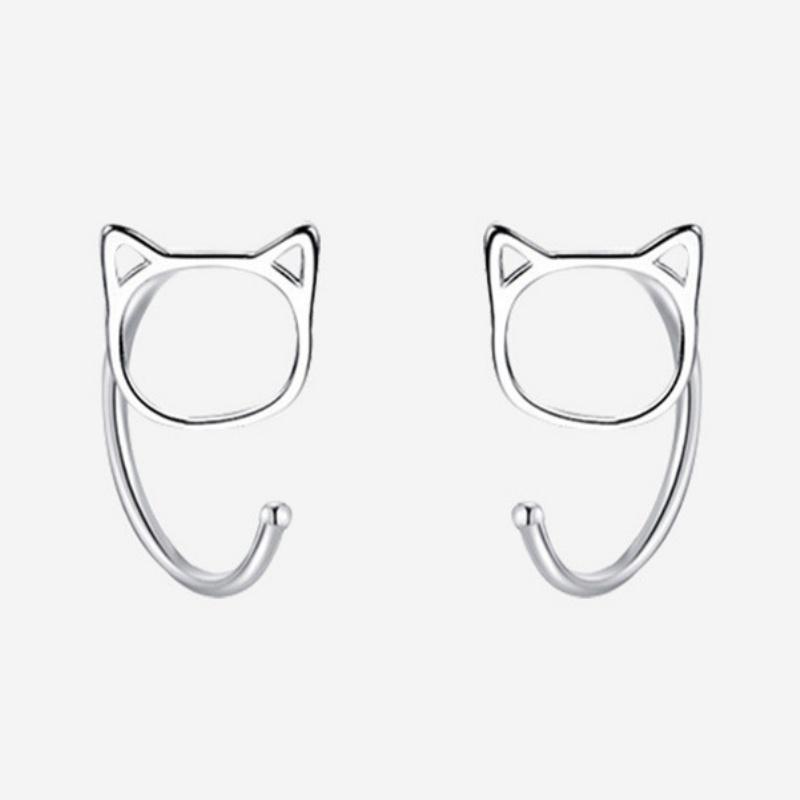 Милые серьги-пусеты в виде кошек Стерлинговое серебро Высокое качество Великолепные аксессуары для женщин Милые блестящие праздничные украшения Подарки