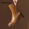 Comemore Versatile Style Retro Ankle Boots High Heels Women Fashion Boot Rubber Leather Autumn Winter New Women's Shoes 34