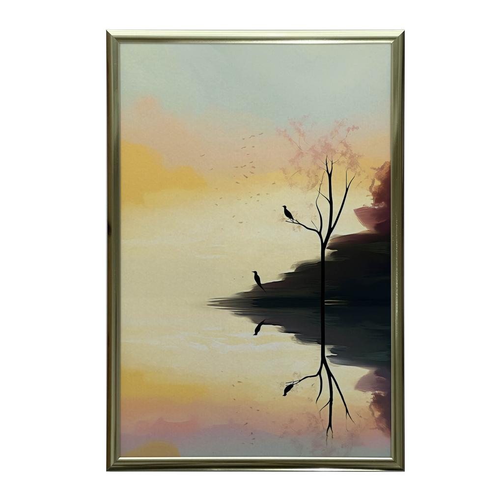 Pastelowy Krajobraz Pastelowy Krajobraz, 70X100 Cm, Rama Drewniana Ciemny Brąz, Papier Matowy 230 Gsm