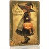 Vintage Halloween Witch Girl with Pumpkin Metal Sign Vintage Home Decor 8x12 Inch Wall Art No Electricity Required Wall Hangable