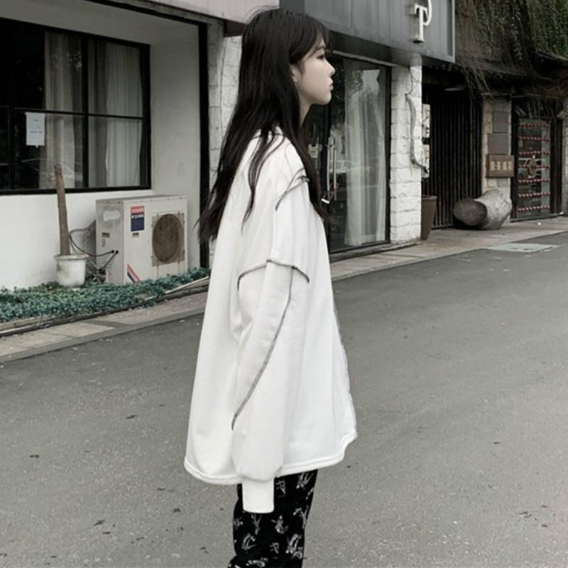Толстовки без шляпы Harajuku BF Style Черные хип-хоп Шикарные толстовки для подростков Осенние модные универсальные повседневные простые женские уличные одежды Новинка