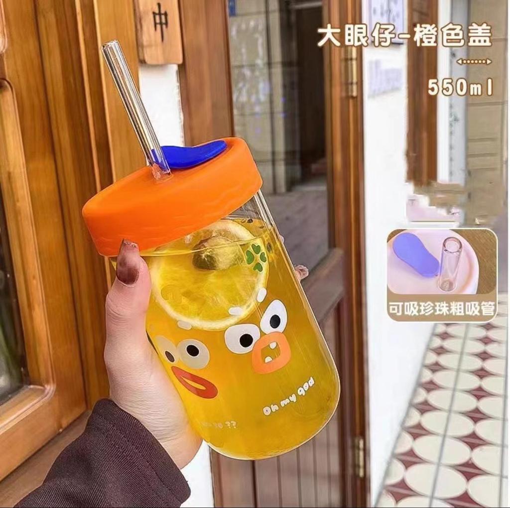 600 мл милые кавайные стаканы с крышкой и соломинкой, стеклянные стаканы для чая с пузырьками, кружки для кофе, сока, молока, мокко, воды, посуда для напитков