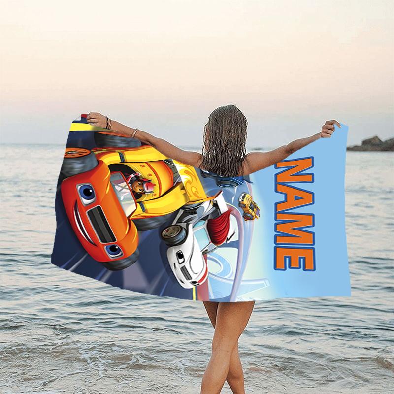 1pc Blaze and the Monster Machines2 Beach Towel with Custom Name, Beach/Swimming/Bath/Picnic/Camping Towel, Suitable for Seaside Beaches