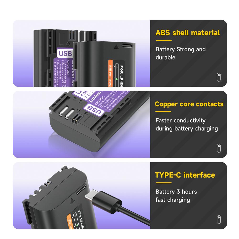 PALO Встроенный USB LP-E6 LP E6 LPE6 LP E6N аккумулятор 2600 мАч Akku для камер Canon 5D Mark II III 7D 60D EOS 6D 70D 80D EOS 5DS R