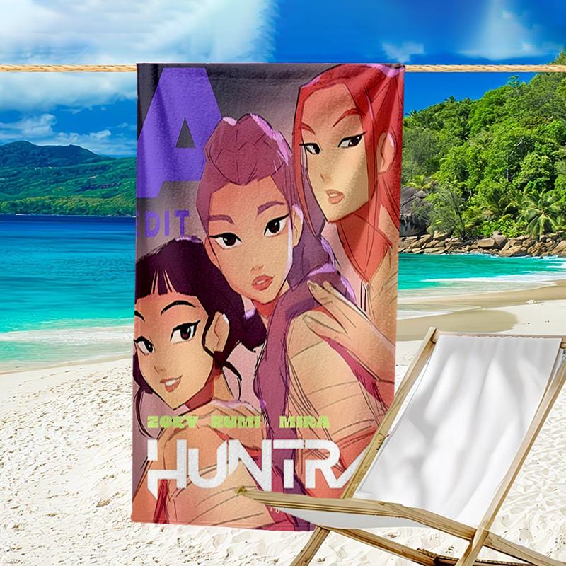 1pc KPop Demon Hunters14 Beach Towel, Beach and Seaside Swimming Pool Equipment, Fashion Pattern, Rectangular, Travel Essentials