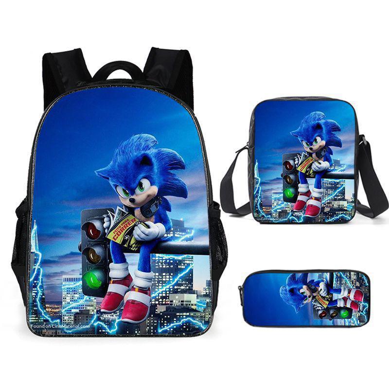 Source Sonic Schoolbag Three-Piece Set Elementary School Bag Anime Cartoon Schoolbag Men'S And Women'S Backpack