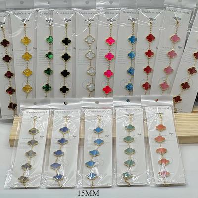 Браслет из пяти цветков с четырьмя листочками клевера, высотой 15 мм, двухсторонний браслет из ракушек 18 карат без потери цвета