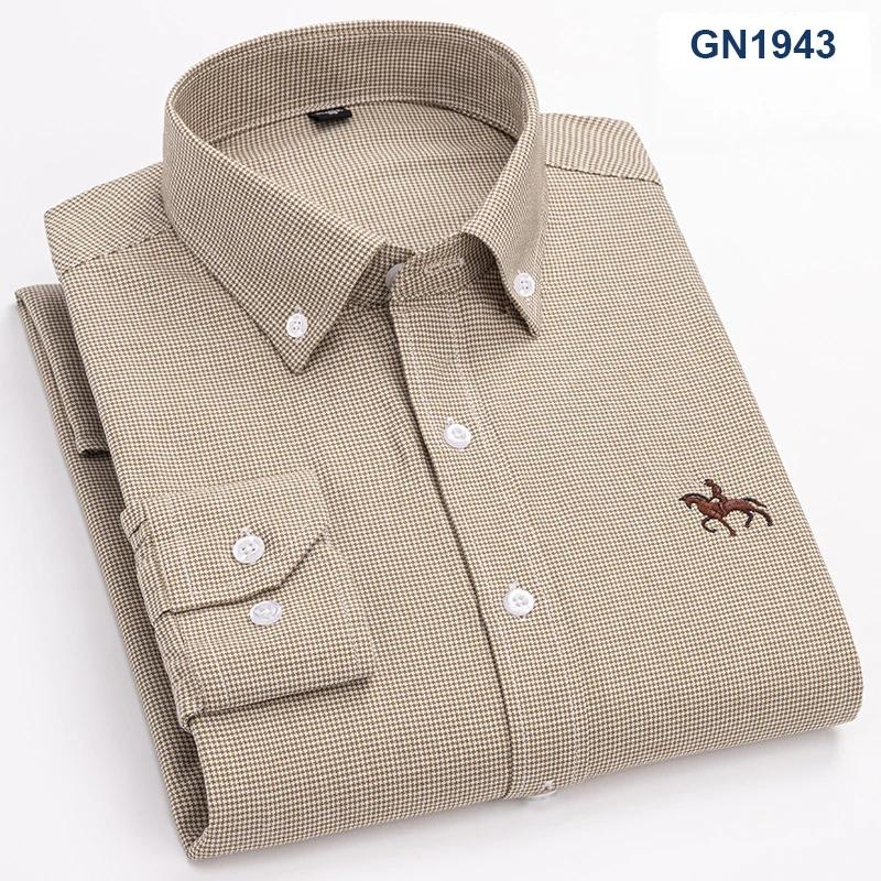 Plus size 100%cotton korean fashion long-sleeve shirts for men slim fit formal plain shirt striped houndstooth plaid clothes