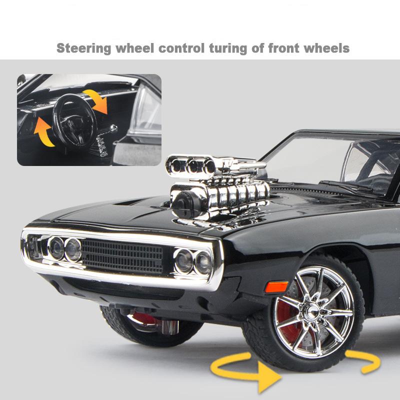1/24 Dodge Charger 1970 Сплавная машина Литые и игрушечные транспортные средства Модель автомобиля Звук и свет Игрушки для детей Подарки
